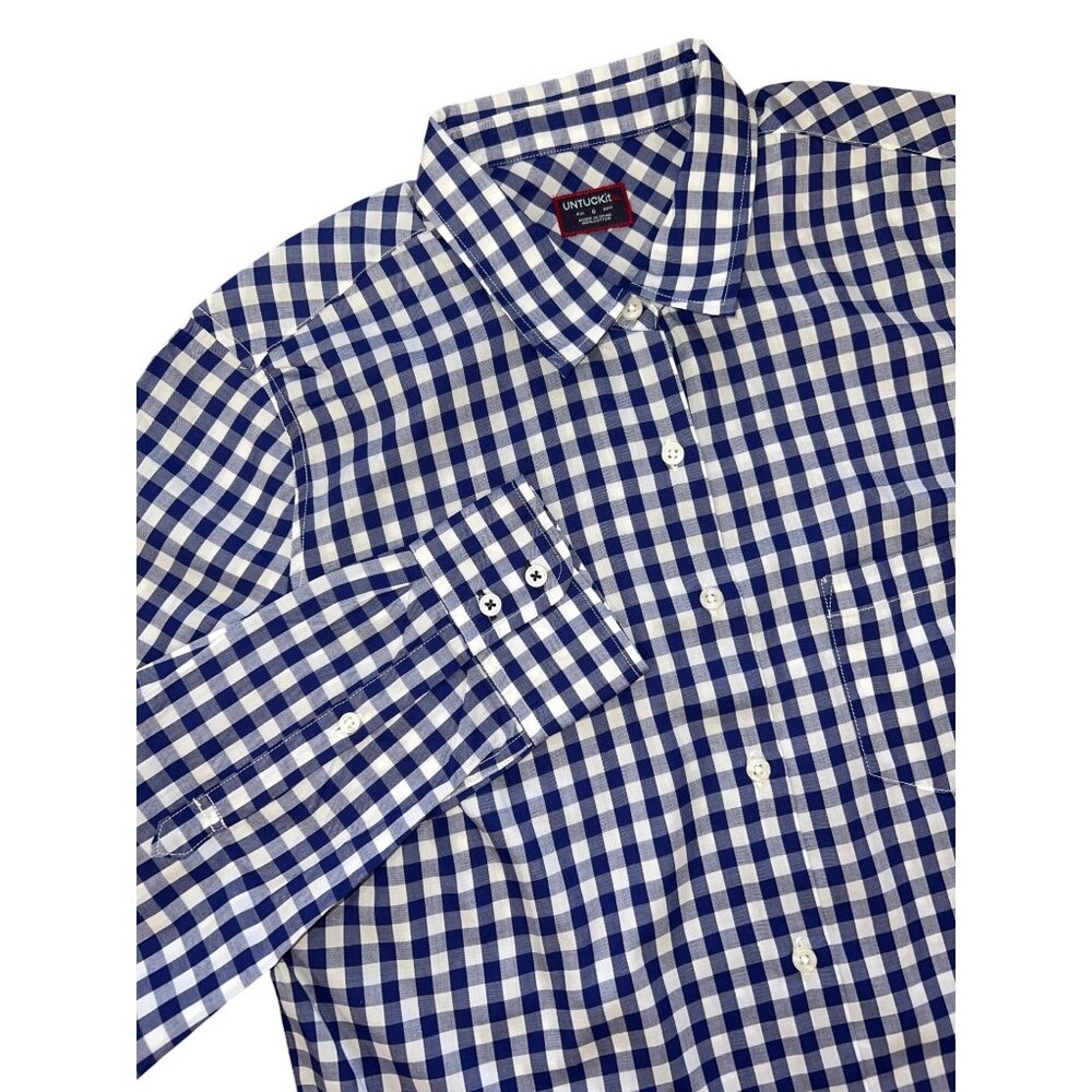 NWT‎ women's UNTUCKit size 6 blue white gingham checked  shirt New